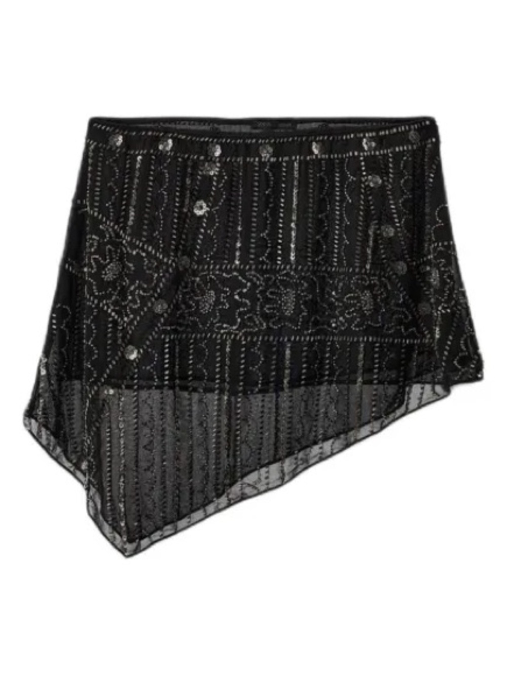 ZARA EMBROIDERED MINI SKIRT Embellished Asymmetrical Mesh Skirt 5063/834